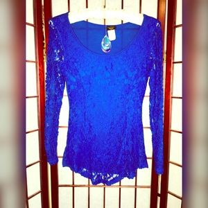 Royal blue lace peplum top with long sleeves
